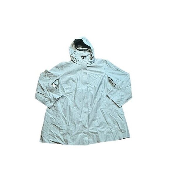 Eileen Fisher Jacket Womens Plus Size 1X Blue Trench Rain Coat Hidden Hood Wind - Picture 1 of 8